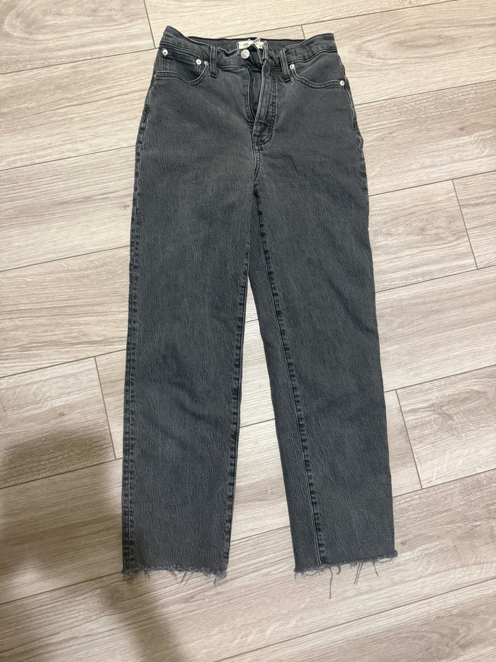 Madewell Grey Straight-Leg Jeans with Raw Hem